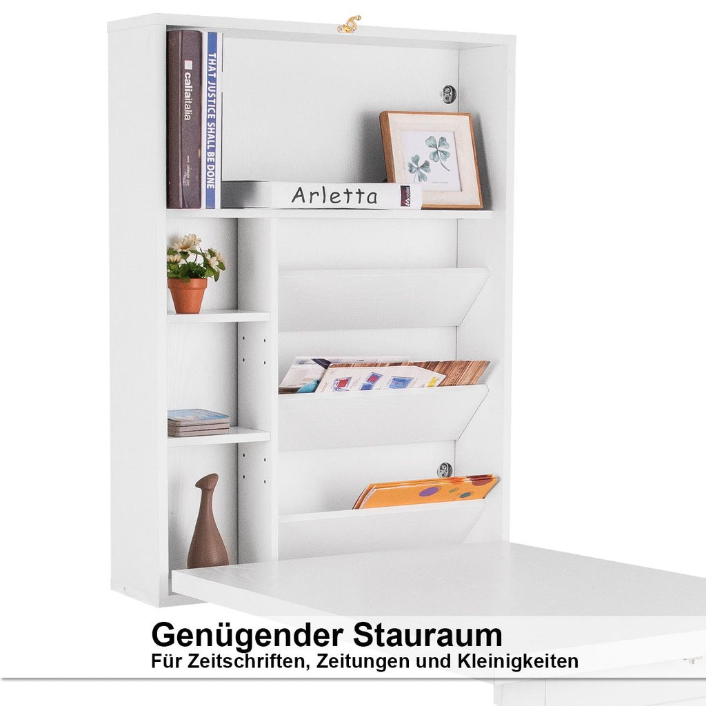 Wandklapptisch Computertisch Klappbarer Wandtisch Aus Holz 56,5 X 94,5 X 151 Cm Weiß/Schwarz