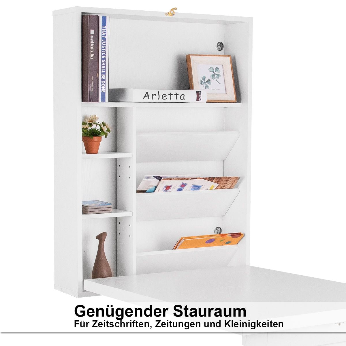 Wandklapptisch Computertisch Klappbarer Wandtisch Aus Holz 56,5 X 94,5 X 151 Cm Weiß/Schwarz