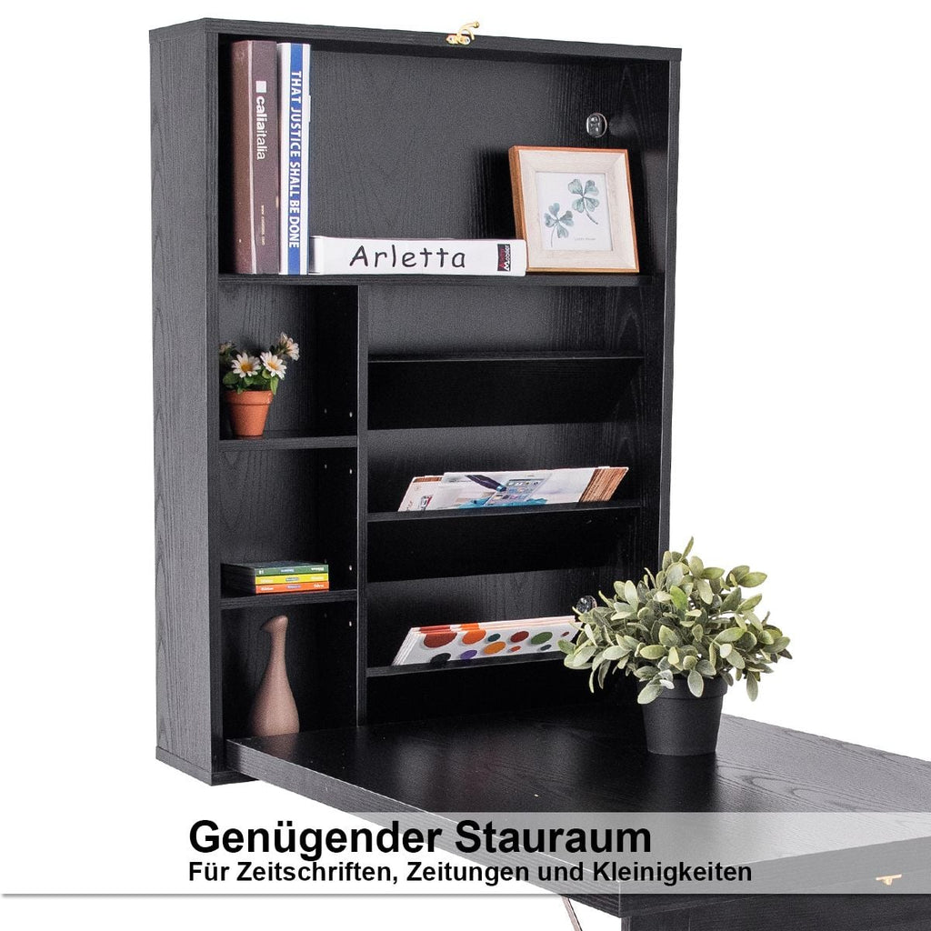 Wandklapptisch Computertisch Klappbarer Wandtisch Aus Holz 56,5 X 94,5 X 151 Cm Weiß/Schwarz