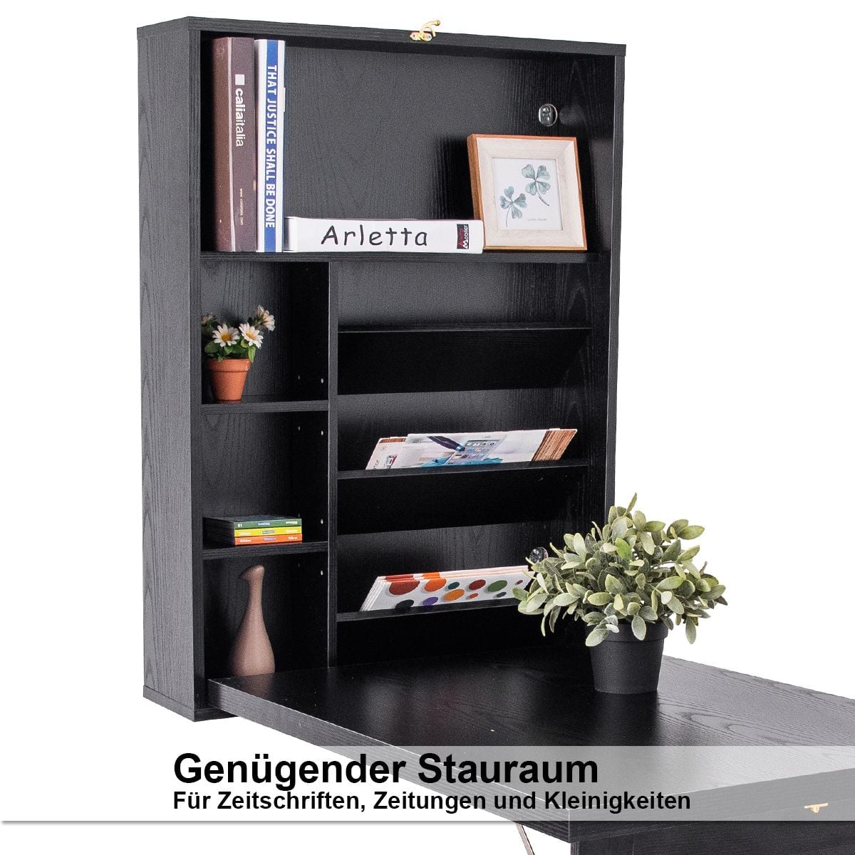 Wandklapptisch Computertisch Klappbarer Wandtisch Aus Holz 56,5 X 94,5 X 151 Cm Weiß/Schwarz