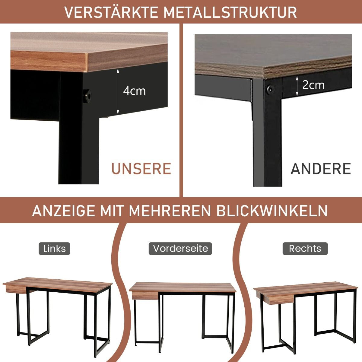 120 X 55 Cm Computertisch Mit Schublade & Verstellbaren Pads Computertisch Walnuss
