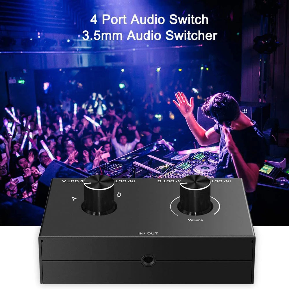 4 Way 3.5Mm Jack Audio Switcher Stereo Bi-Directional Audio Switch Splitter Box 4 in 1 Out / 4 in 1 Out with Mute Button