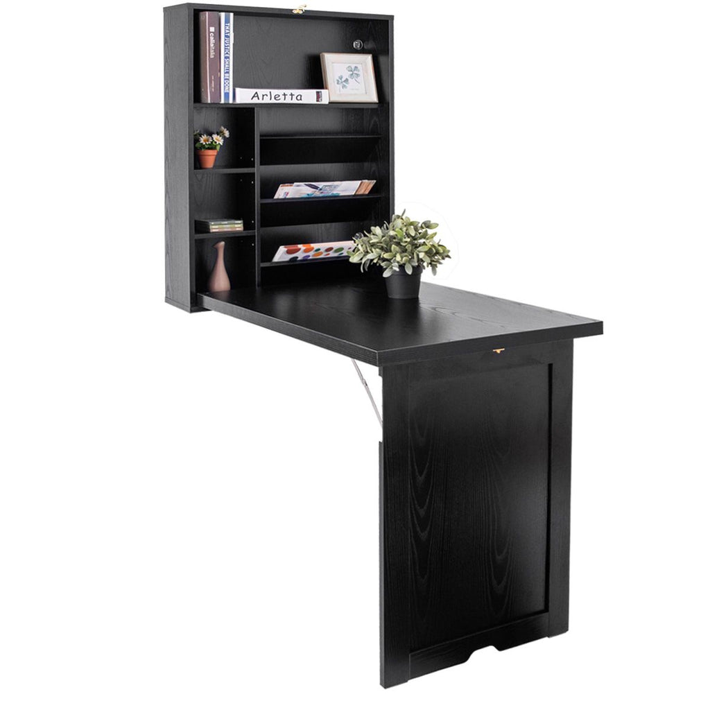 Wandklapptisch Computertisch Klappbarer Wandtisch Aus Holz 56,5 X 94,5 X 151 Cm Weiß/Schwarz