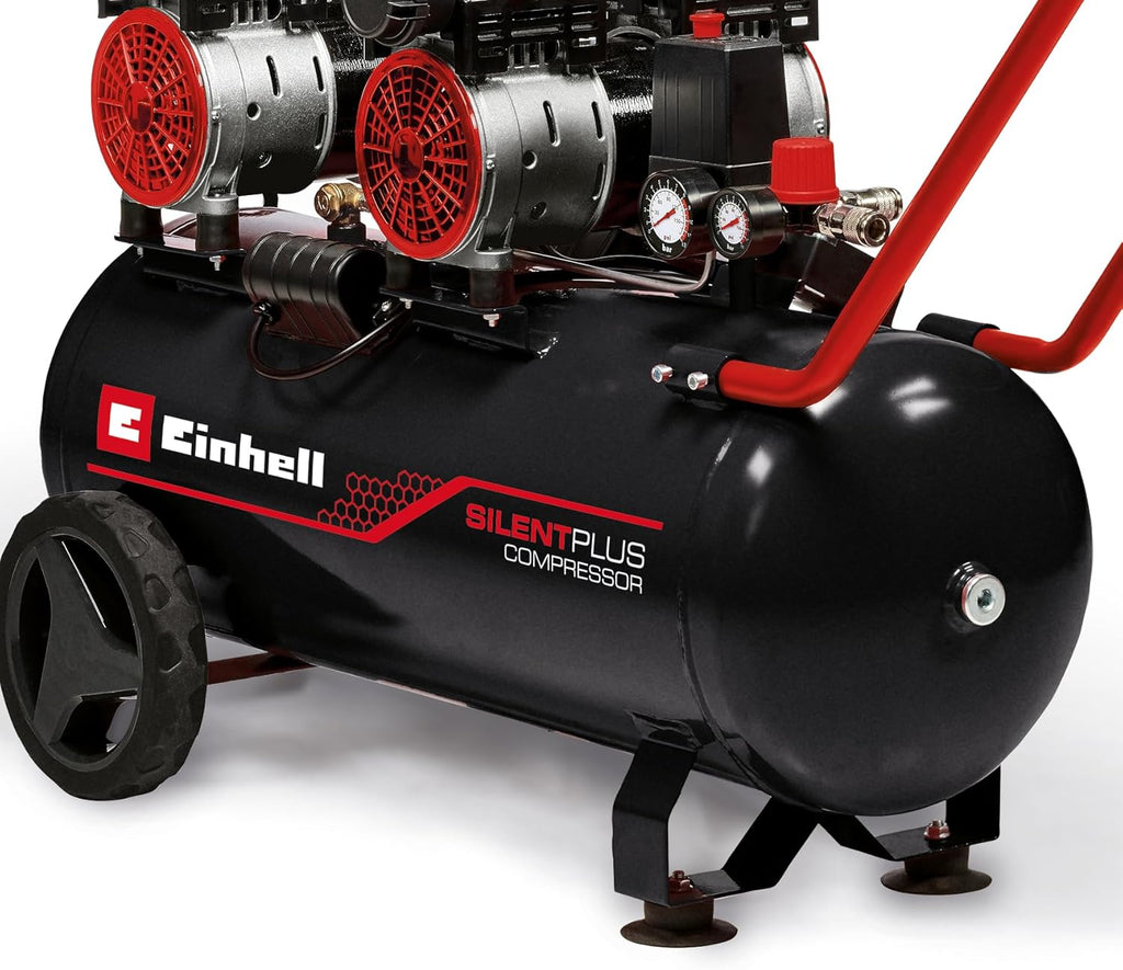 Einhell Kompressor TE-AC 270/50 Silent plus | 1500 W | 8 Bar | 50-L-Tank | 270 L/Min Ansaugleistung | Motordrehzahl 1450 U/Min | Druckminderer | Manometer | Ölfrei