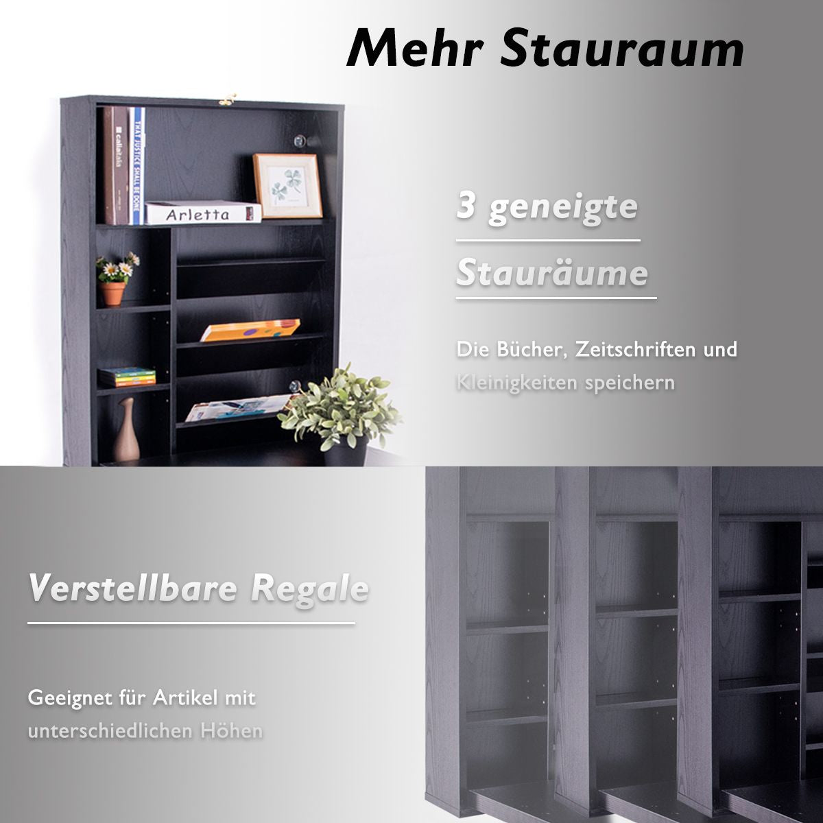 Wandklapptisch Computertisch Klappbarer Wandtisch Aus Holz 56,5 X 94,5 X 151 Cm Weiß/Schwarz