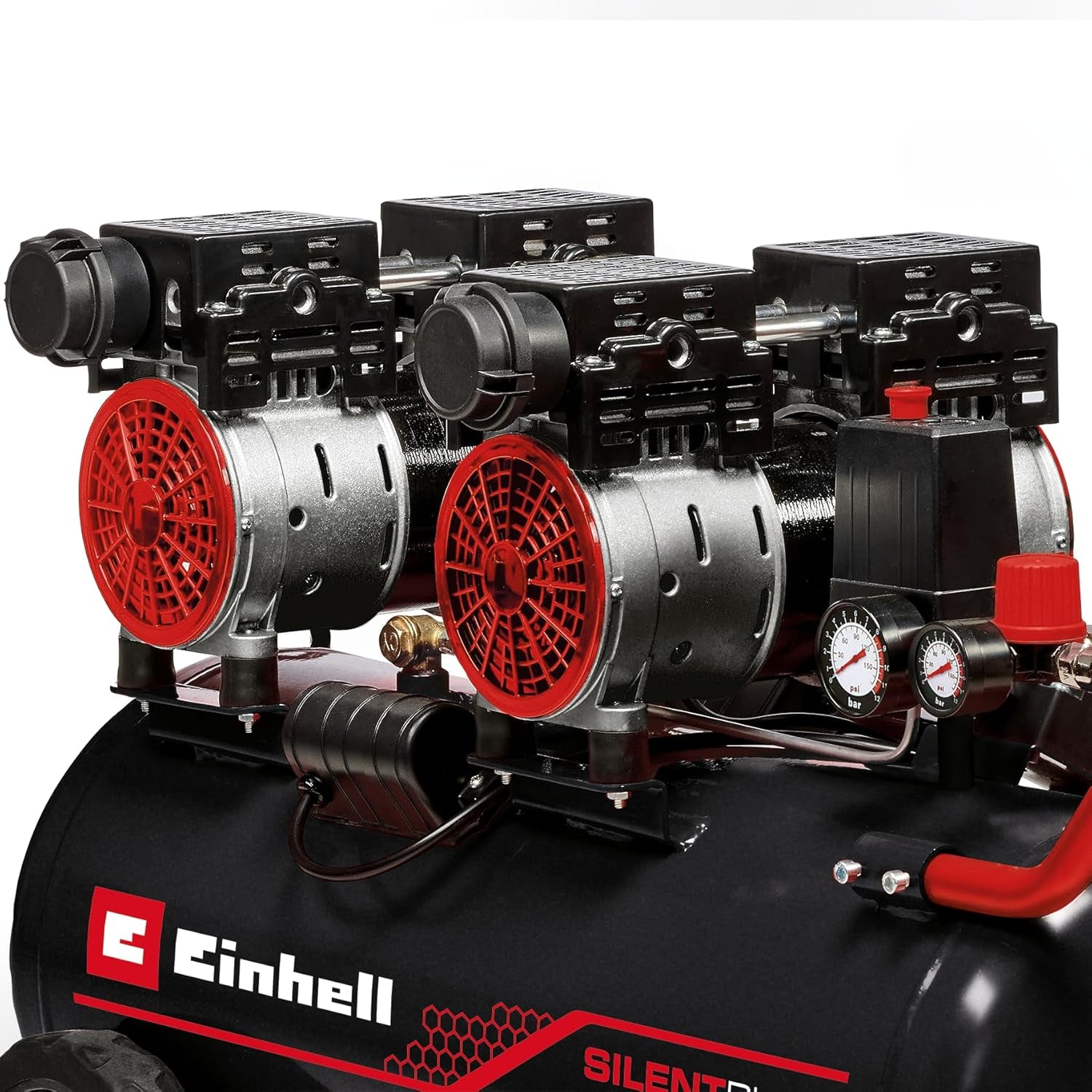 Einhell Kompressor TE-AC 270/50 Silent plus | 1500 W | 8 Bar | 50-L-Tank | 270 L/Min Ansaugleistung | Motordrehzahl 1450 U/Min | Druckminderer | Manometer | Ölfrei