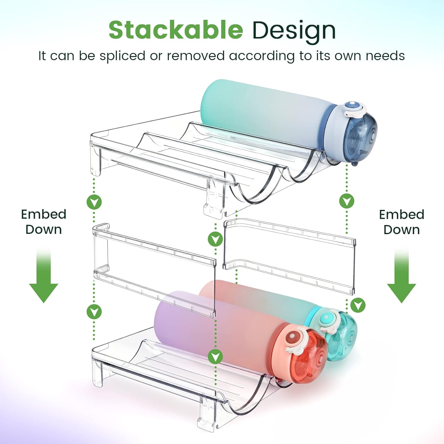 Water Bottle Organizer for Cabinet, Water Bottle Storage Organizer, 2 Packs Water Bottle Storage Rack, Water Bottle Holder for Cabinet, Stackable Water Bottle Storage Rack | 2 Packs Tumbler Organizer, Water Bottle Holder for Cabiner, Fridge, Kitchen, Desk