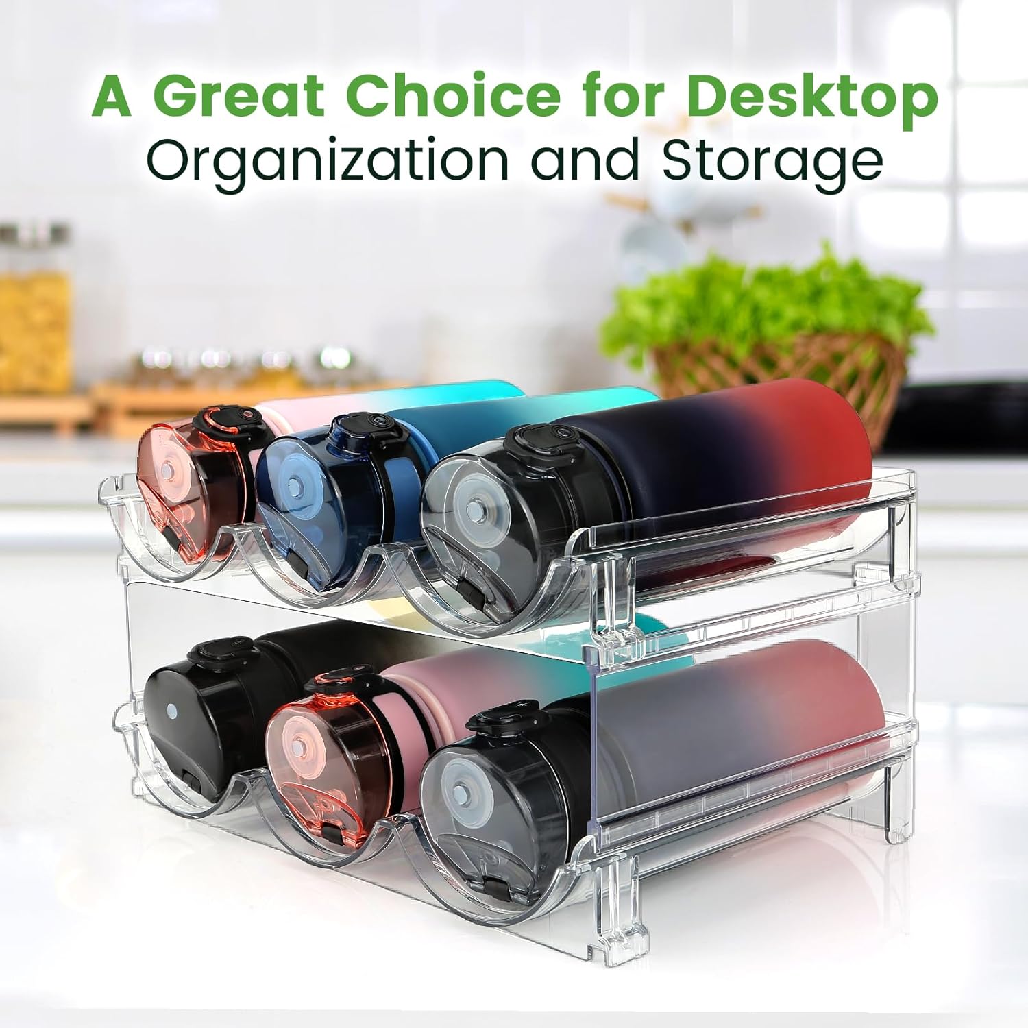 Water Bottle Organizer for Cabinet, Water Bottle Storage Organizer, 2 Packs Water Bottle Storage Rack, Water Bottle Holder for Cabinet, Stackable Water Bottle Storage Rack | 2 Packs Tumbler Organizer, Water Bottle Holder for Cabiner, Fridge, Kitchen, Desk