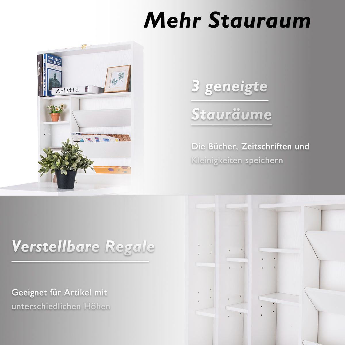 Wandklapptisch Computertisch Klappbarer Wandtisch Aus Holz 56,5 X 94,5 X 151 Cm Weiß/Schwarz