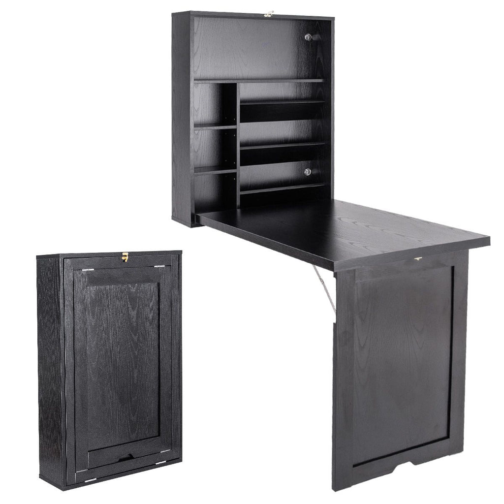 Wandklapptisch Computertisch Klappbarer Wandtisch Aus Holz 56,5 X 94,5 X 151 Cm Weiß/Schwarz