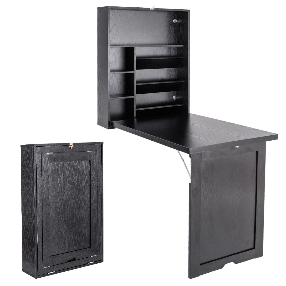 Wandklapptisch Computertisch Klappbarer Wandtisch Aus Holz 56,5 X 94,5 X 151 Cm Weiß/Schwarz