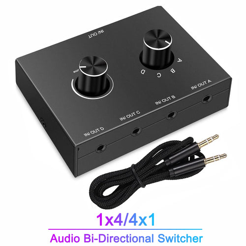 4 Way 3.5Mm Jack Audio Switcher Stereo Bi-Directional Audio Switch Splitter Box 4 in 1 Out / 4 in 1 Out with Mute Button