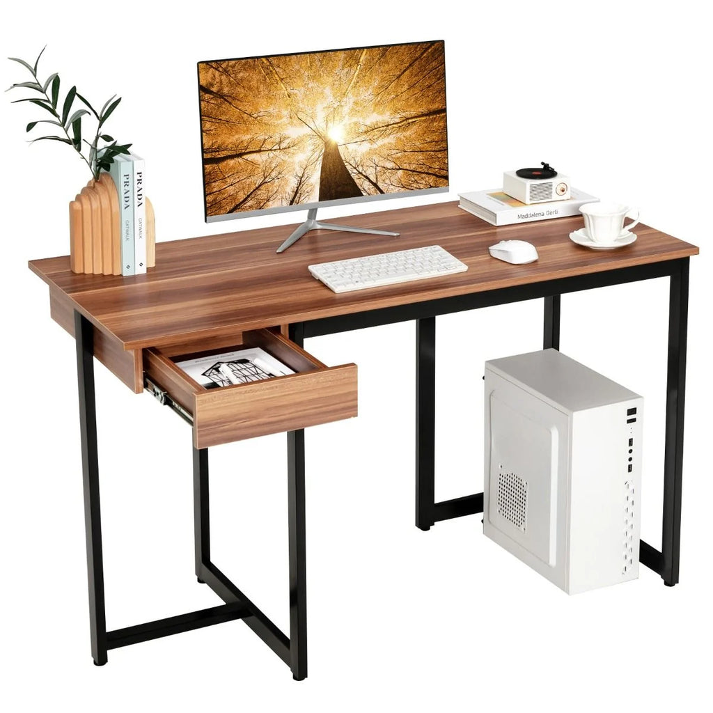 120 X 55 Cm Computertisch Mit Schublade & Verstellbaren Pads Computertisch Walnuss