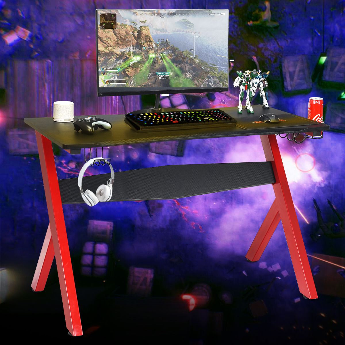 Gamingtisch Computertisch Gaming Schreibtisch Mit Tassen- Und Kopfhörerhalter Und Mauspad Für Zuhause Büro Spielzimmer