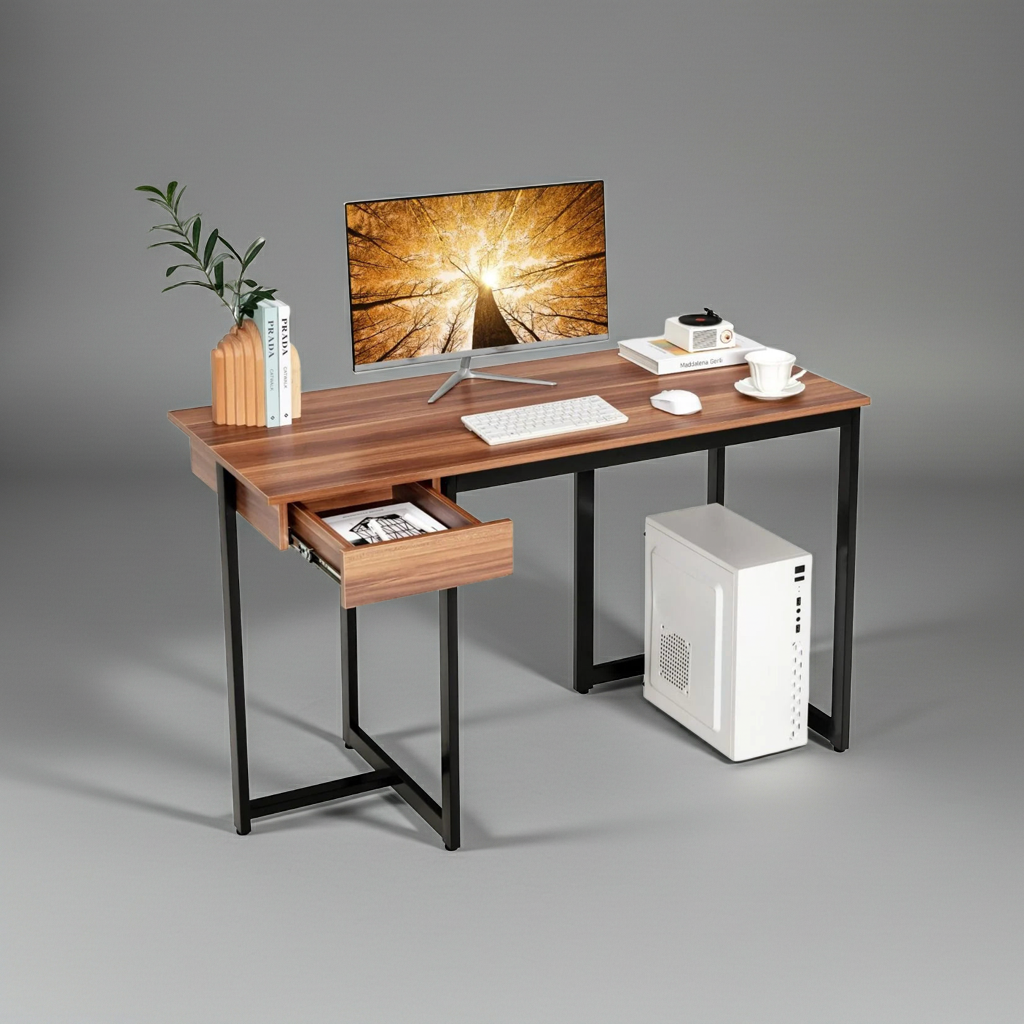 120 X 55 Cm Computertisch Mit Schublade & Verstellbaren Pads Computertisch Walnuss