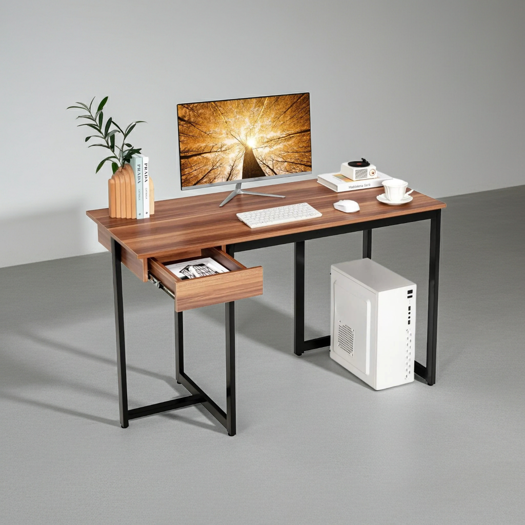 120 X 55 Cm Computertisch Mit Schublade & Verstellbaren Pads Computertisch Walnuss