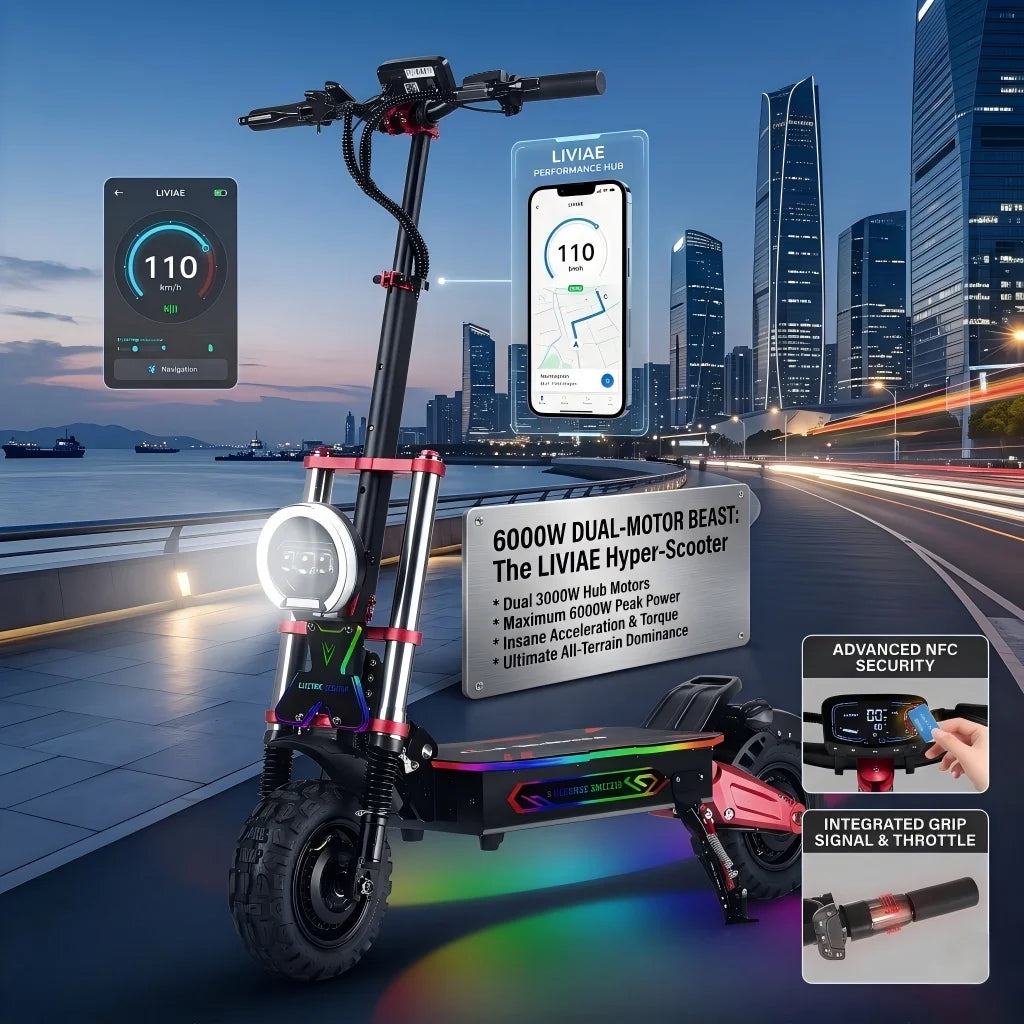Sebo Technology S5-11 6000W Dual Motor Foldable Electric Scooter for Adults->65km/h Max Speed 100km Range Fat Tire NFC