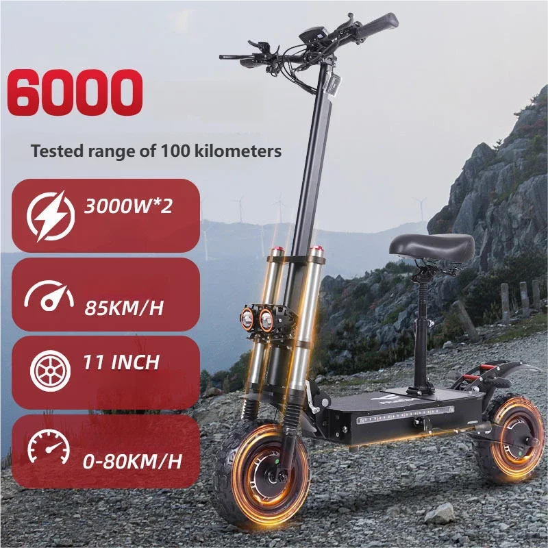 Dual Brushless Motor 3200W Lithium Battery Shock-Absorbing Long-Endurance 70-75KM Range Waterproof Foldable Electric Scooter