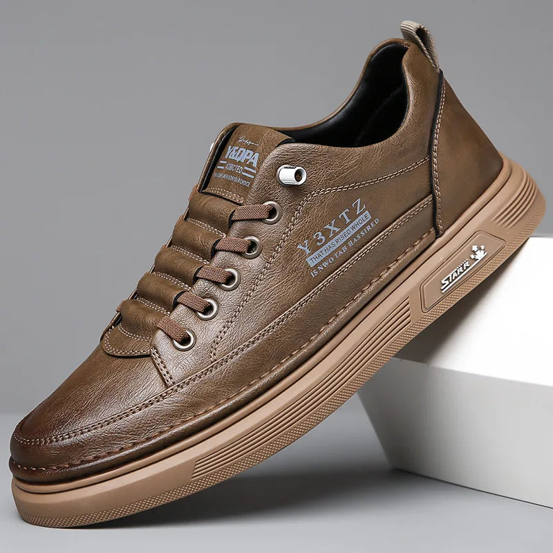 Men's Genuine Cow Leather Slip-On Casual Shoes Round Toe Breathable Mesh Lining Rubber Outsole Solid Walking Style