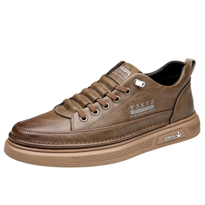 Men's Genuine Cow Leather Slip-On Casual Shoes Round Toe Breathable Mesh Lining Rubber Outsole Solid Walking Style