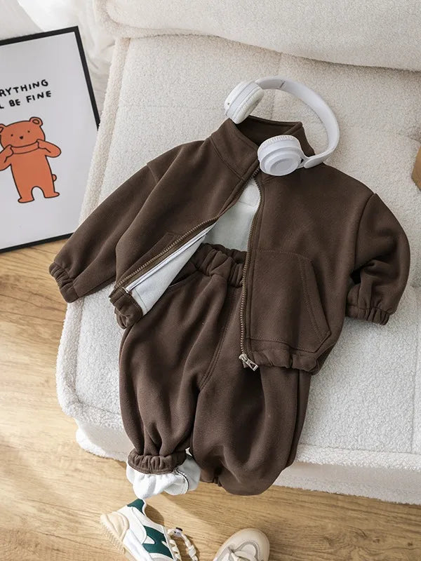 2025 Winter New Baby Long Sleeve Warm Clothes Set Children Fleece Jacket+ Pants 2pcs Suit Plus Velvet Thick Toddler Outfits