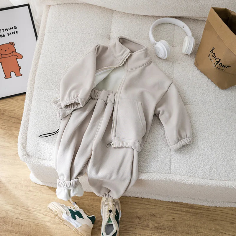2025 Winter New Baby Long Sleeve Warm Clothes Set Children Fleece Jacket+ Pants 2pcs Suit Plus Velvet Thick Toddler Outfits