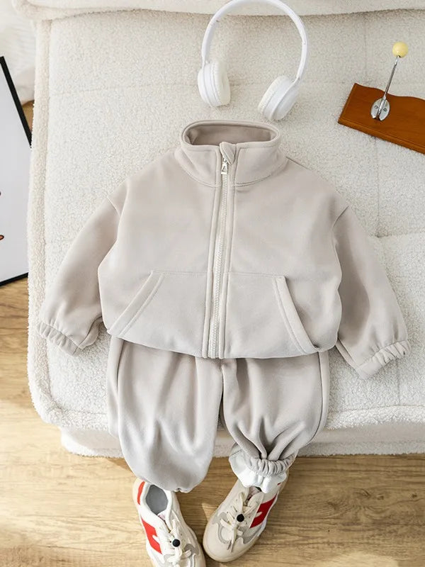 2025 Winter New Baby Long Sleeve Warm Clothes Set Children Fleece Jacket+ Pants 2pcs Suit Plus Velvet Thick Toddler Outfits
