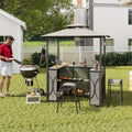 Bartisch Mit 2 Barhocker Gartenbar Set Mit Metallregalen & Glashalter Grillpavillon Mit Doppeldach