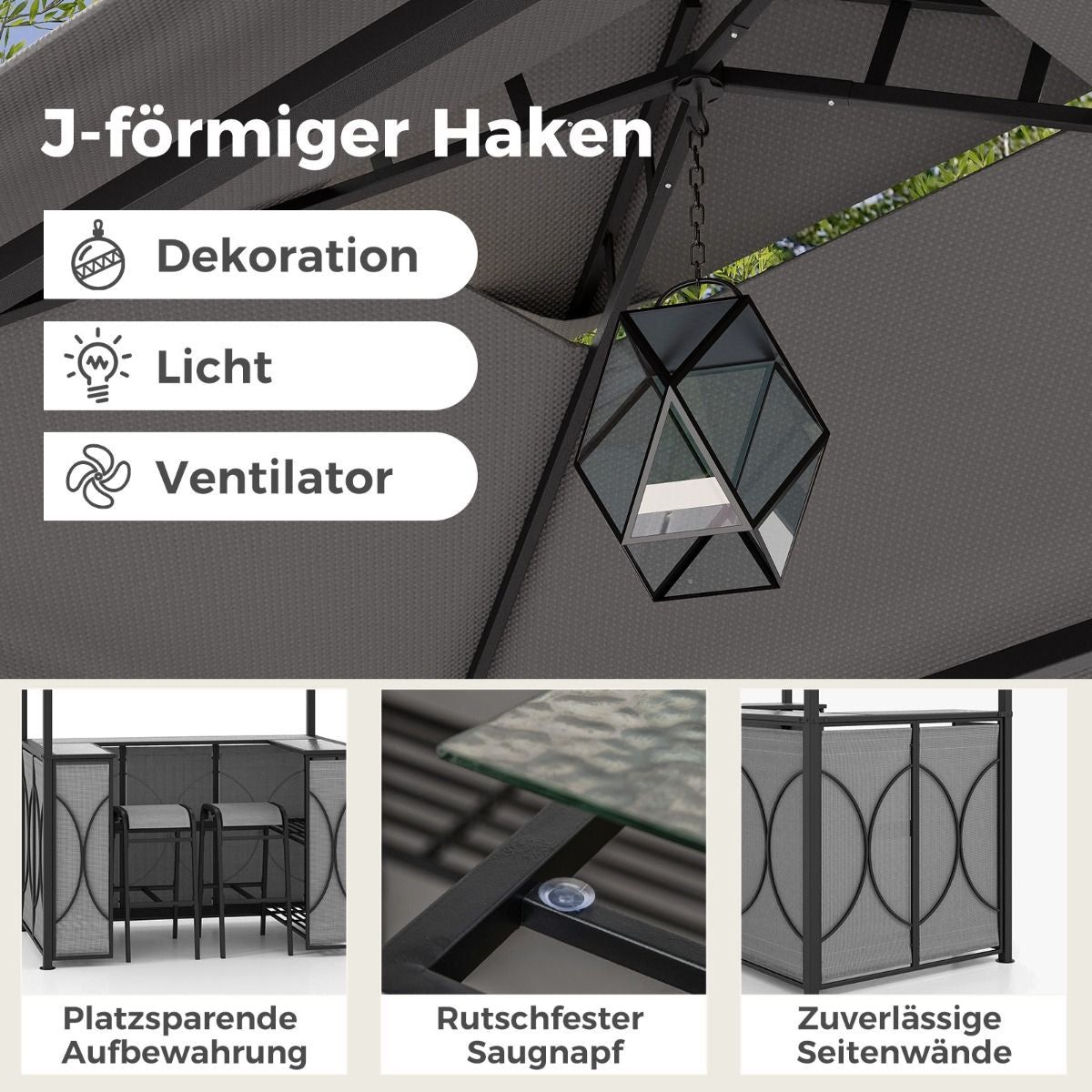 Bartisch Mit 2 Barhocker Gartenbar Set Mit Metallregalen & Glashalter Grillpavillon Mit Doppeldach