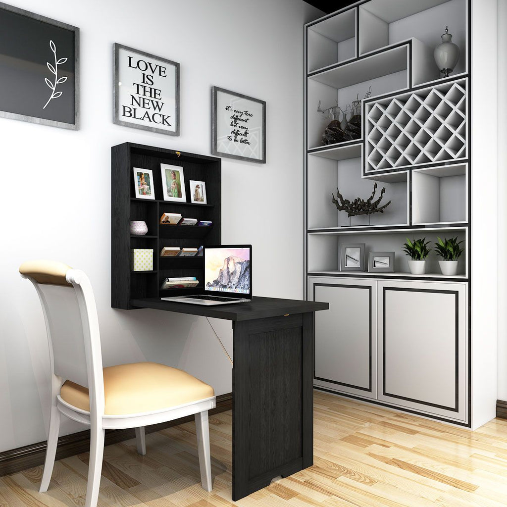 Wandklapptisch Computertisch Klappbarer Wandtisch Aus Holz 56,5 X 94,5 X 151 Cm Weiß/Schwarz