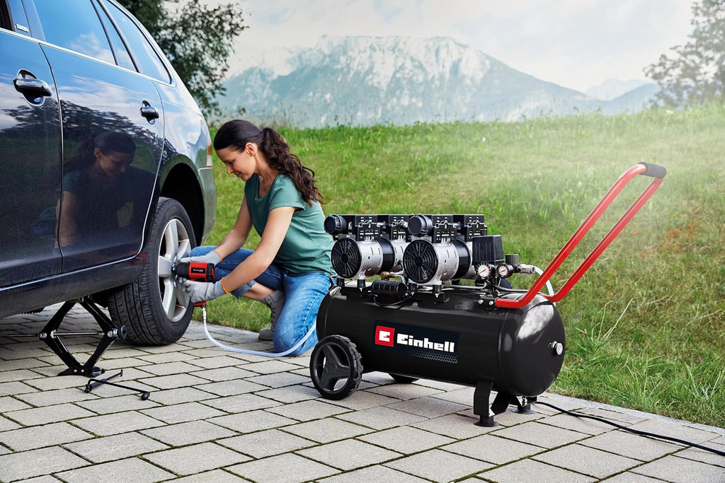Einhell Kompressor TE-AC 270/50 Silent plus | 1500 W | 8 Bar | 50-L-Tank | 270 L/Min Ansaugleistung | Motordrehzahl 1450 U/Min | Druckminderer | Manometer | Ölfrei