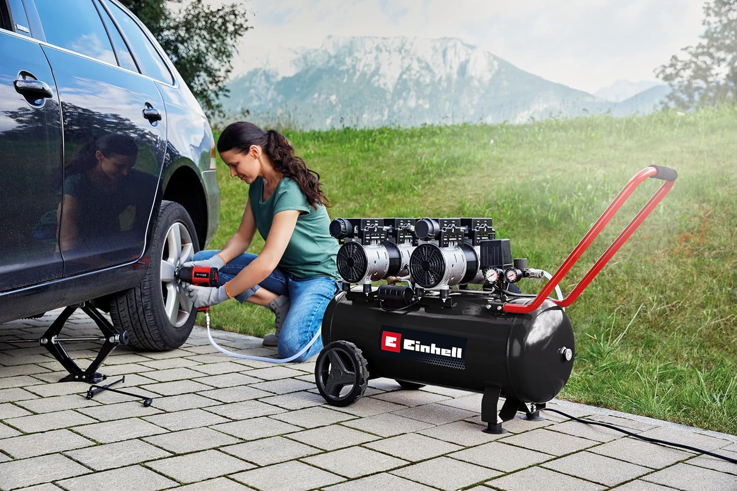 Einhell Kompressor TE-AC 270/50 Silent plus | 1500 W | 8 Bar | 50-L-Tank | 270 L/Min Ansaugleistung | Motordrehzahl 1450 U/Min | Druckminderer | Manometer | Ölfrei