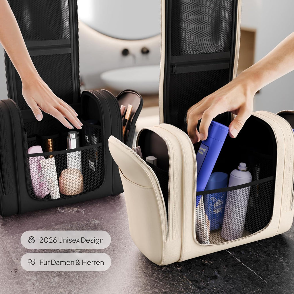 Kulturbeutel Zum Aufhängen, Damen/Herren, 7L, Crème-Beige | Große Kulturtasche Mit Haken: Kosmetiktasche, Waschtasche & Waschbeutel Für Reisen, Kinder & Erwachsene, Wasserabweisend