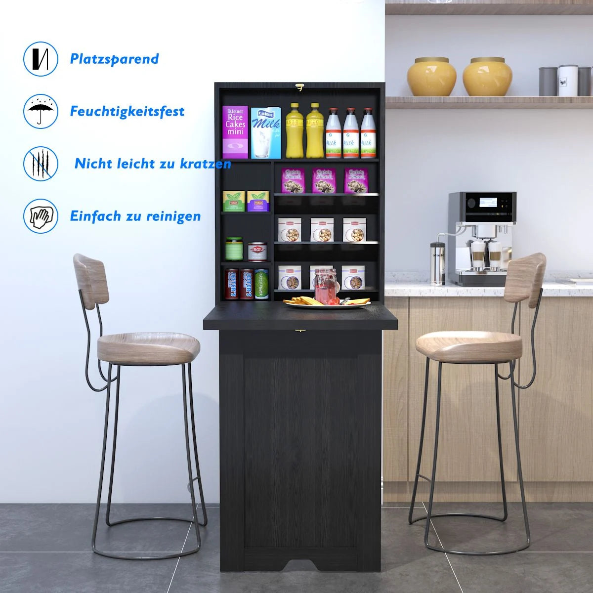 Wandklapptisch Computertisch Klappbarer Wandtisch Aus Holz 56,5 X 94,5 X 151 Cm Weiß/Schwarz