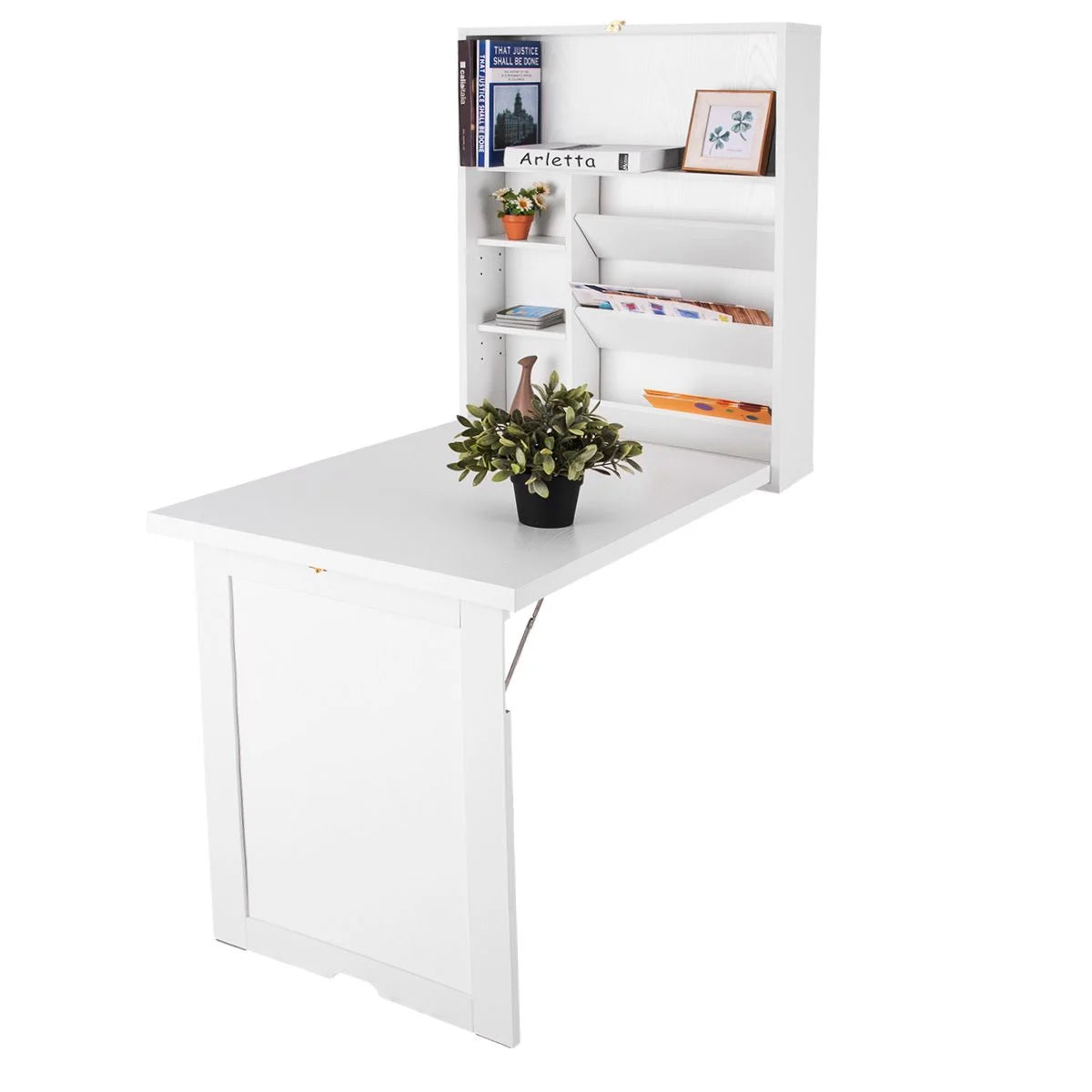Wandklapptisch Computertisch Klappbarer Wandtisch Aus Holz 56,5 X 94,5 X 151 Cm Weiß/Schwarz