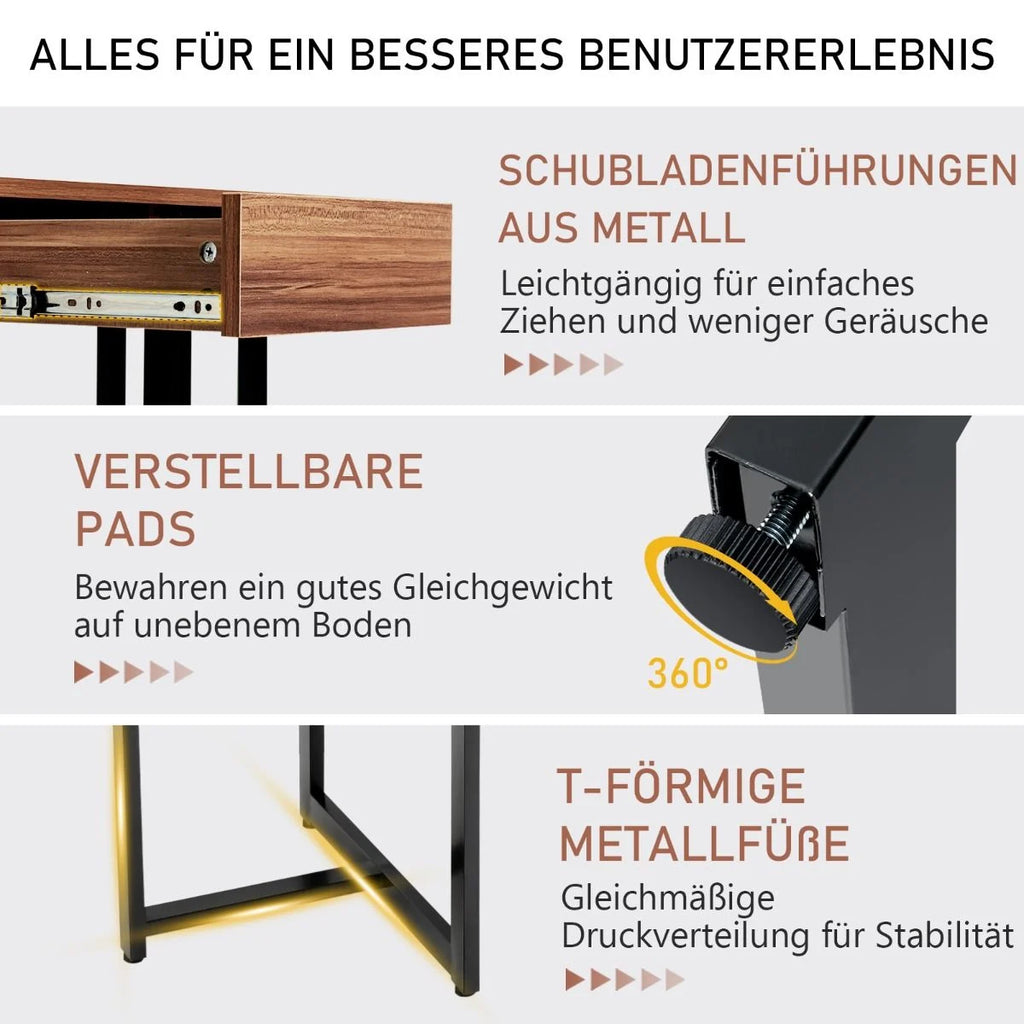 120 X 55 Cm Computertisch Mit Schublade & Verstellbaren Pads Computertisch Walnuss
