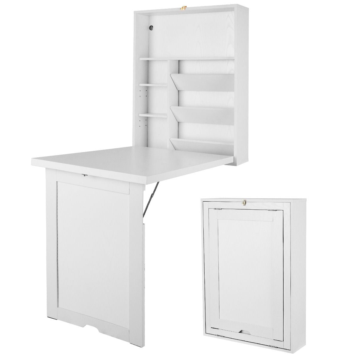 Wandklapptisch Computertisch Klappbarer Wandtisch Aus Holz 56,5 X 94,5 X 151 Cm Weiß/Schwarz
